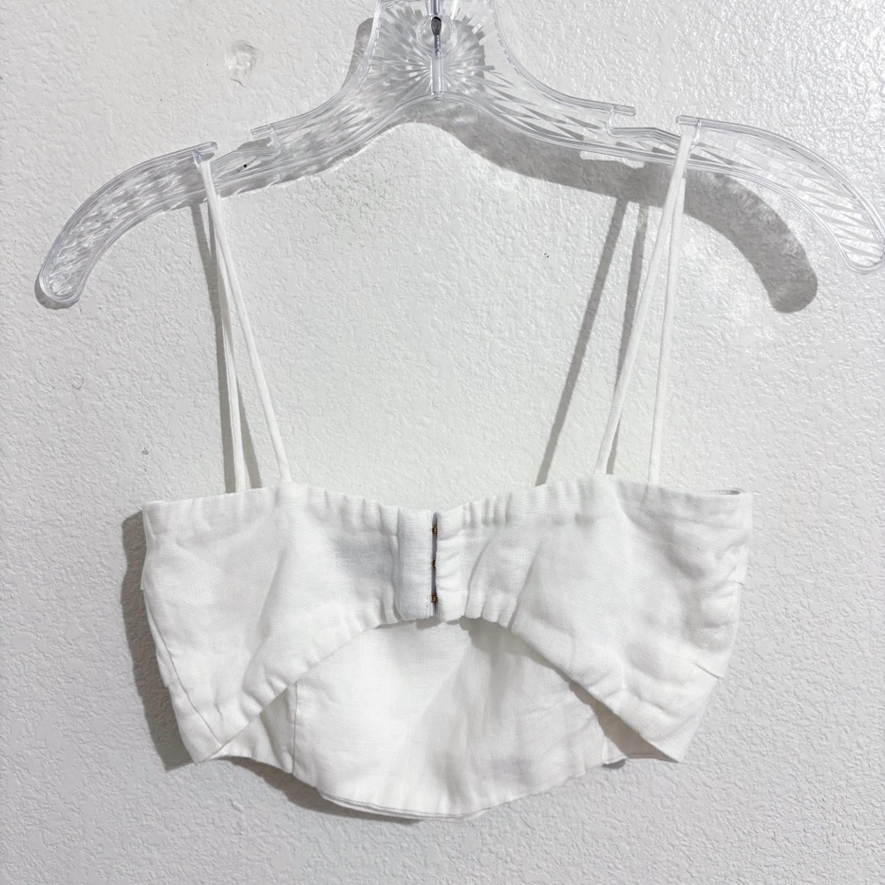 Dissh Aisle Linen Pleated Crop Top in White - Picture 3 of 7